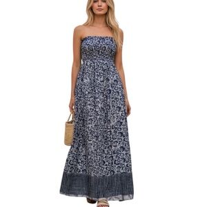 Faherty Euro Summer Margarita Strapless Smocked Linen Maxi Dress XS Resort Rich💛